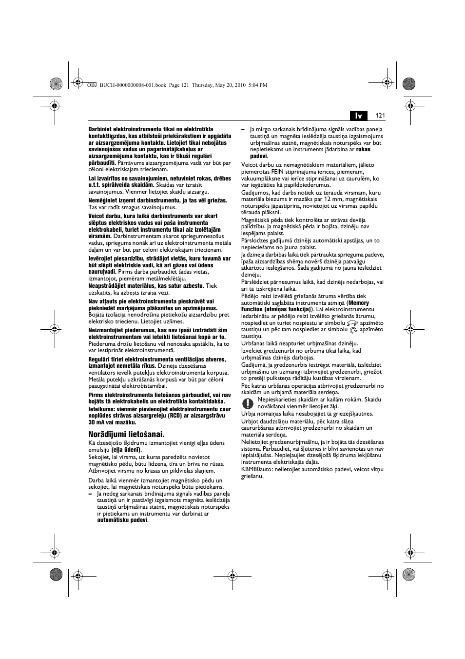 Norādījumi lietošanai | Fein KBM80auto User Manual | Page 121 / 148