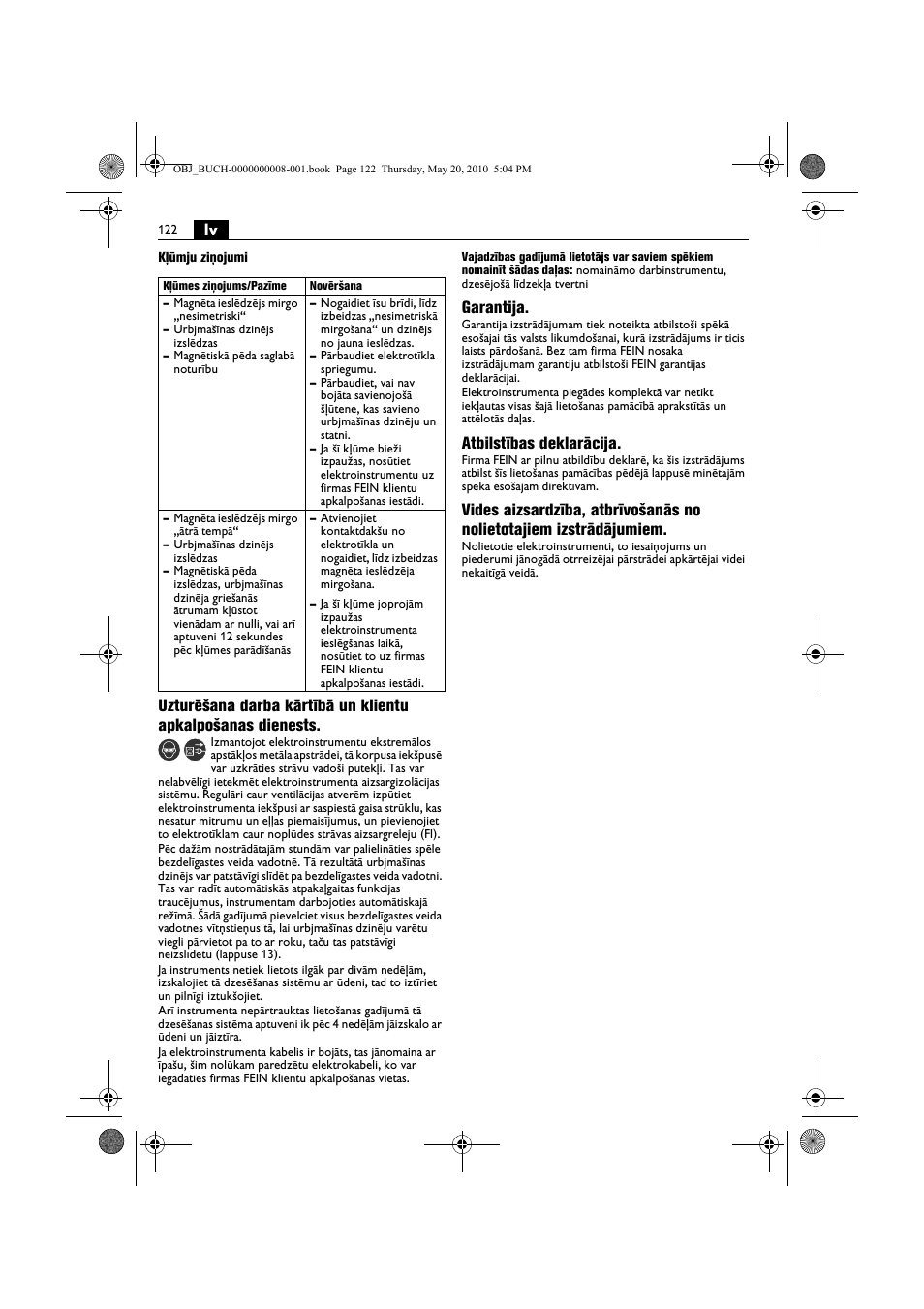 Garantija, Atbilstības deklarācija | Fein KBM80auto User Manual | Page 122 / 148