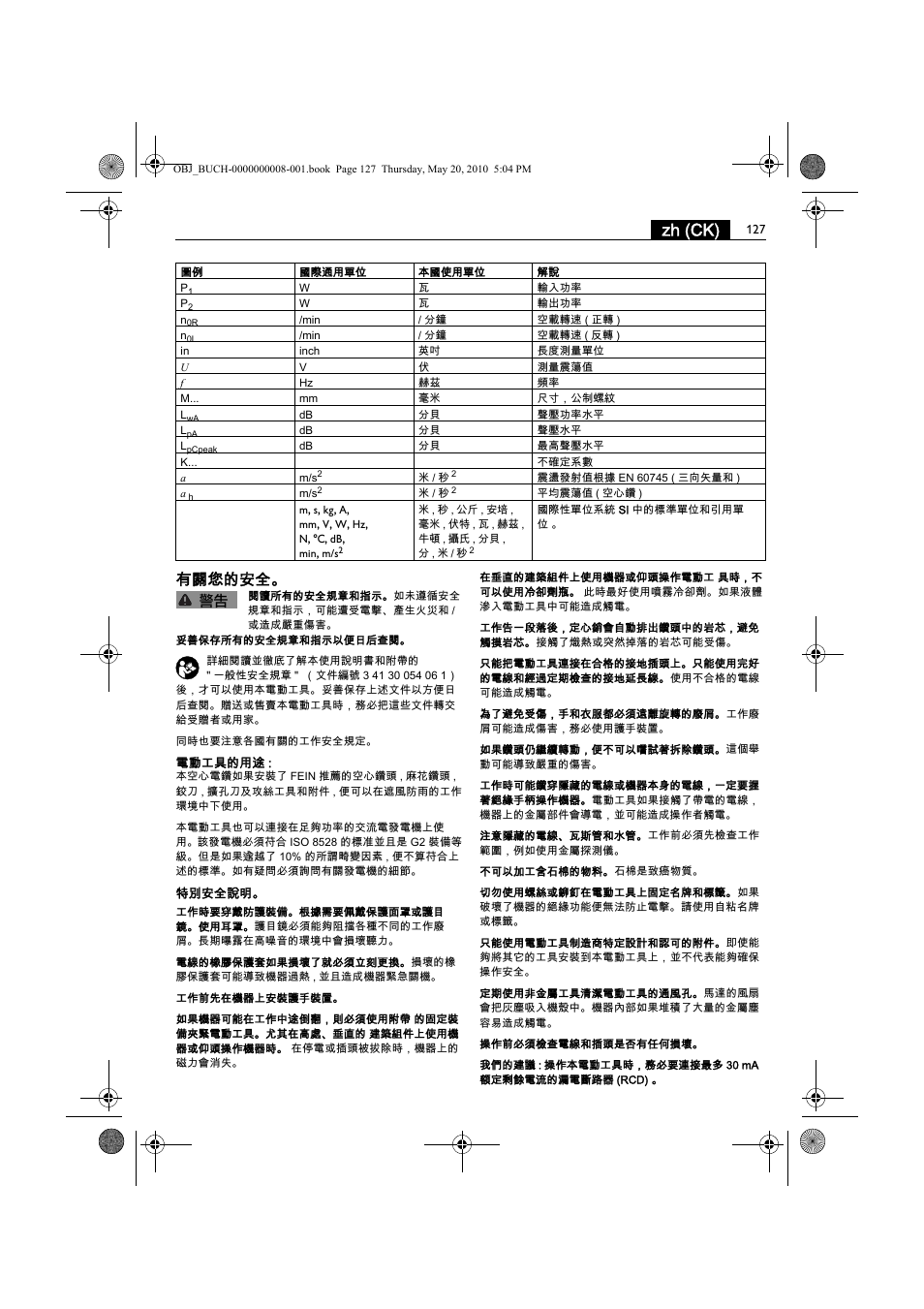 Zh (ck), 有關您的安全 | Fein KBM80auto User Manual | Page 127 / 148