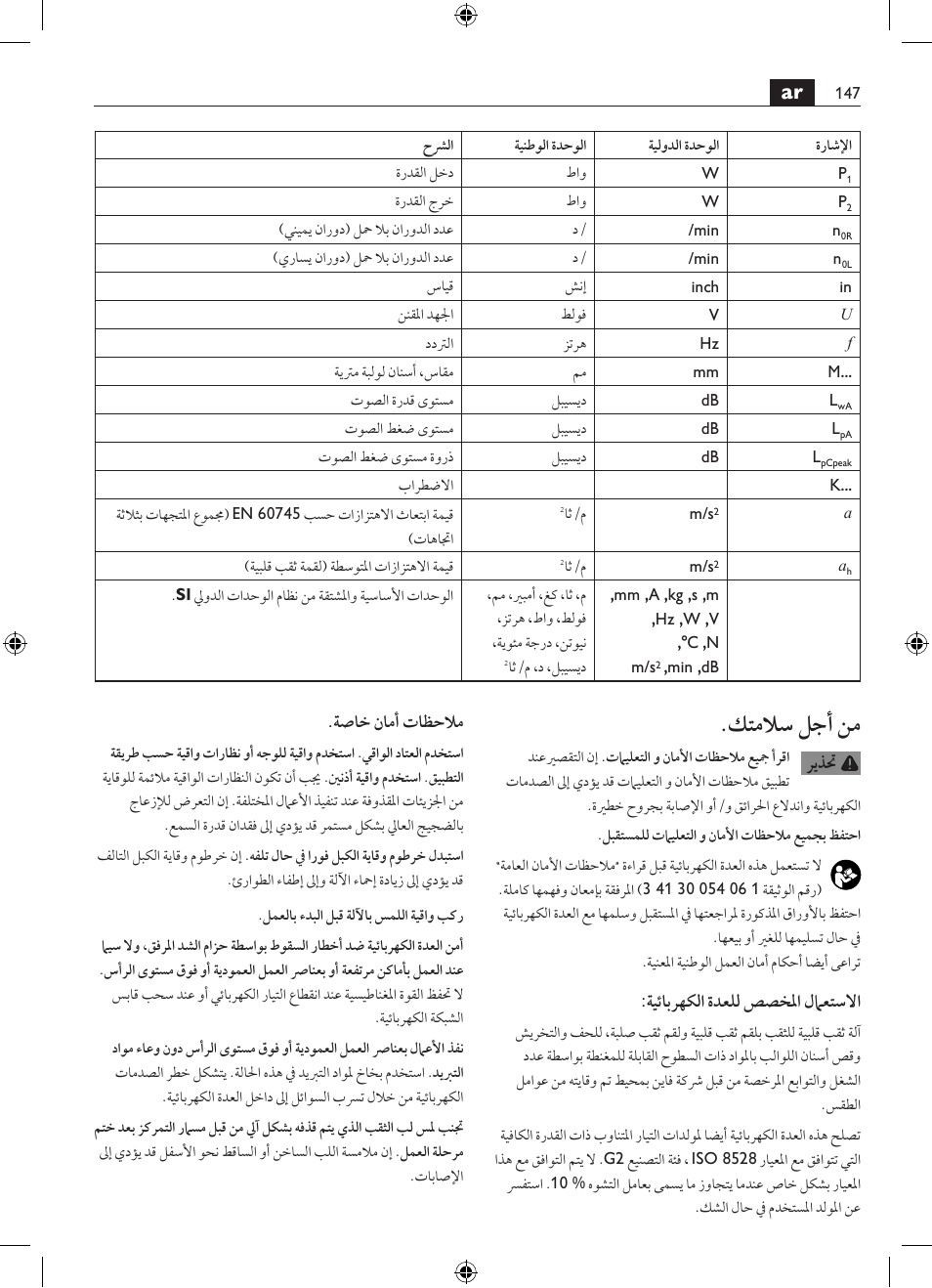 كتملاس لجأ نم, ةيئابرهكلا ةدعلل صصخلما لماعتسلاا, ةصاخ نامأ تاظحلام | Fein KBM80auto User Manual | Page 147 / 148