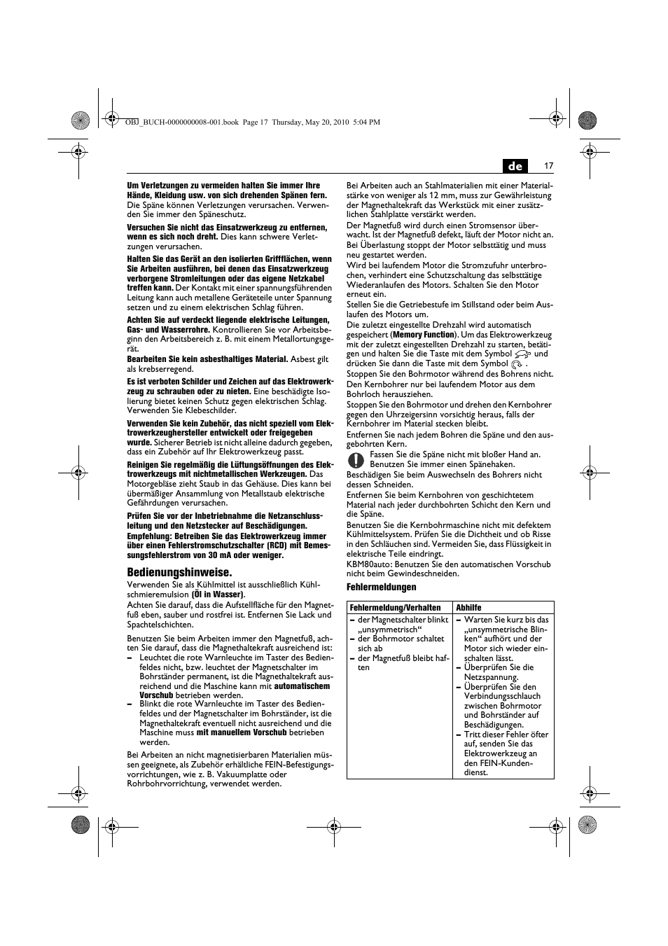 Bedienungshinweise | Fein KBM80auto User Manual | Page 17 / 148