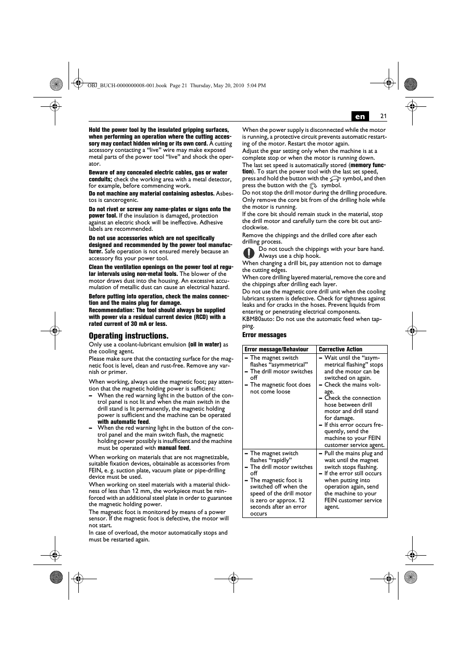 Operating instructions | Fein KBM80auto User Manual | Page 21 / 148