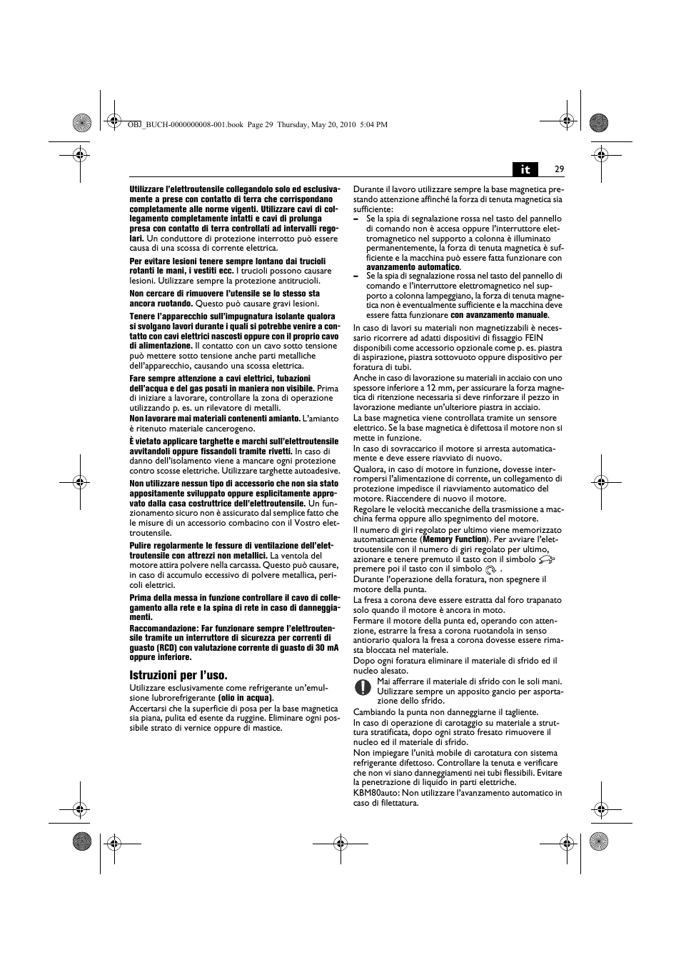 Istruzioni per l’uso | Fein KBM80auto User Manual | Page 29 / 148