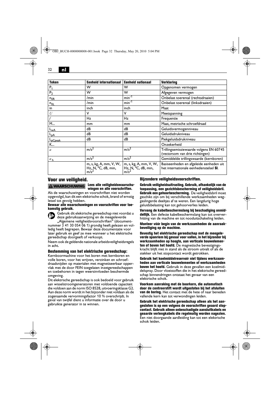 Nl voor uw veiligheid | Fein KBM80auto User Manual | Page 32 / 148