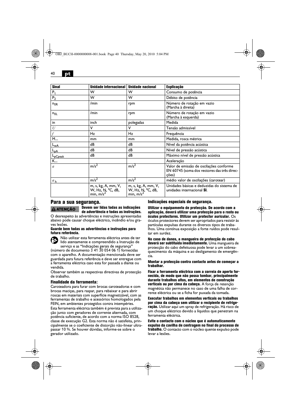 Pt para a sua segurança | Fein KBM80auto User Manual | Page 40 / 148