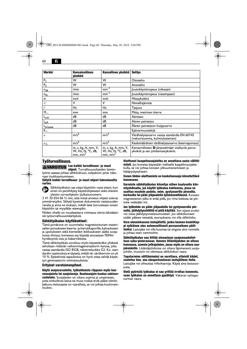 Fi työturvallisuus | Fein KBM80auto User Manual | Page 60 / 148