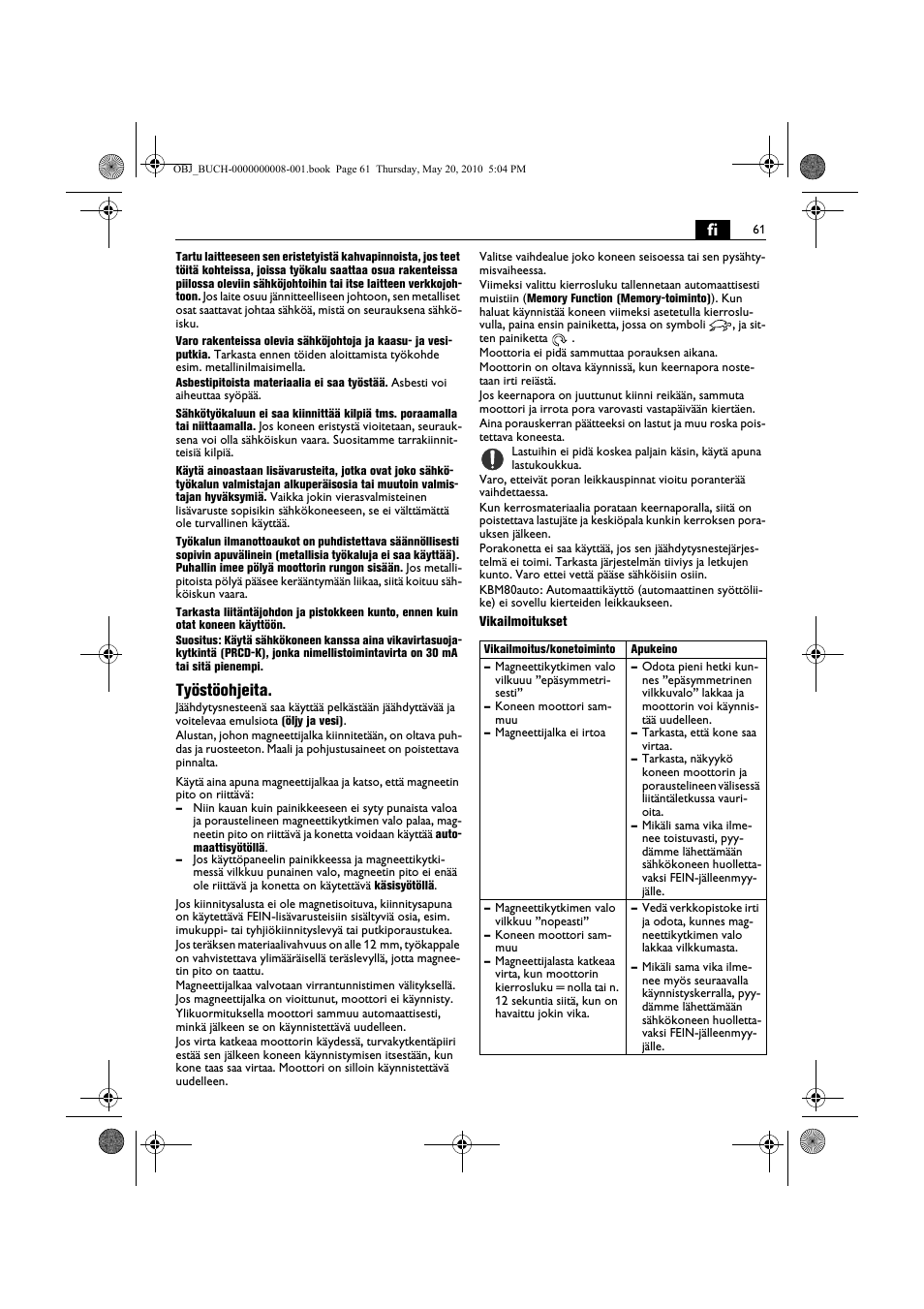 Työstöohjeita | Fein KBM80auto User Manual | Page 61 / 148