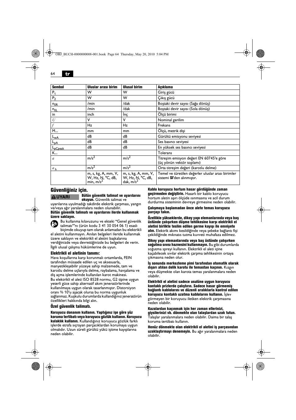 Tr güvenliğiniz için | Fein KBM80auto User Manual | Page 64 / 148