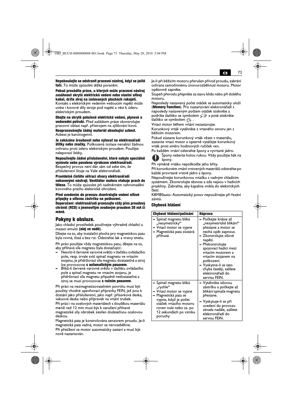 Pokyny k obsluze | Fein KBM80auto User Manual | Page 73 / 148