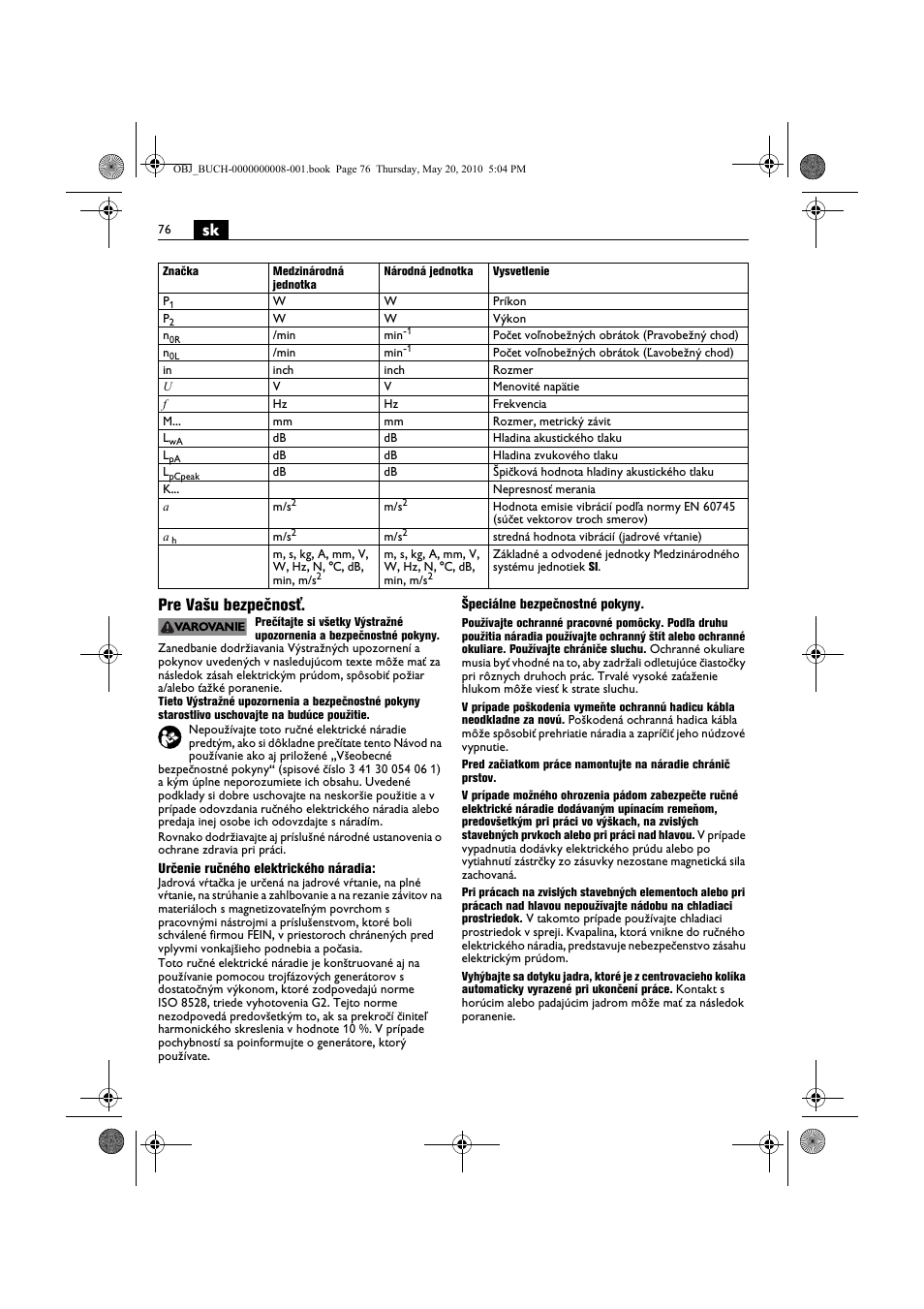 Sk pre vašu bezpečnosť | Fein KBM80auto User Manual | Page 76 / 148