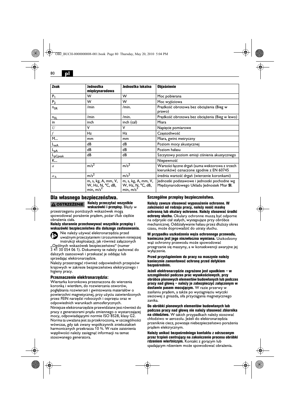 Pl dla własnego bezpieczeństwa | Fein KBM80auto User Manual | Page 80 / 148