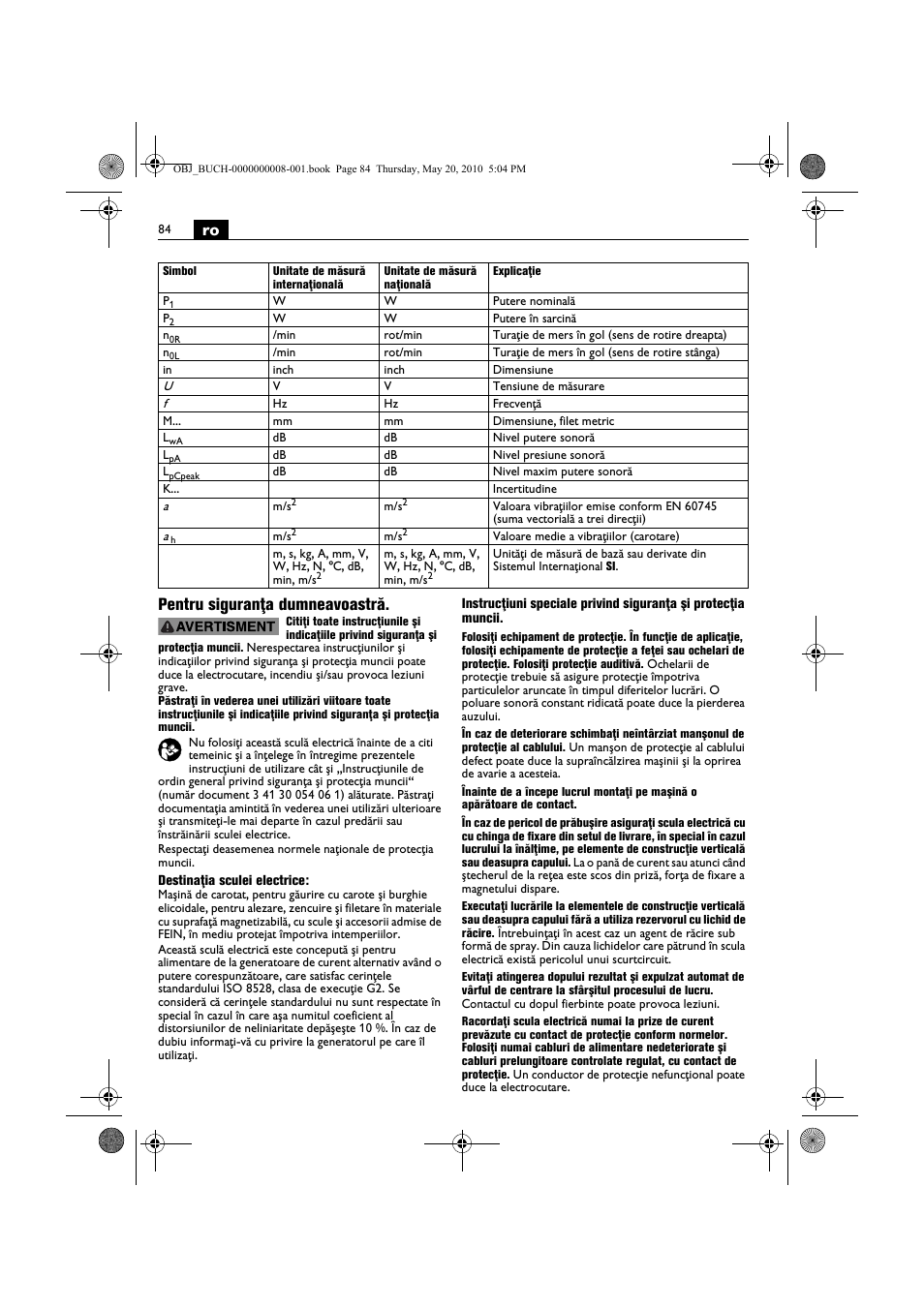Ro pentru siguranţa dumneavoastră | Fein KBM80auto User Manual | Page 84 / 148