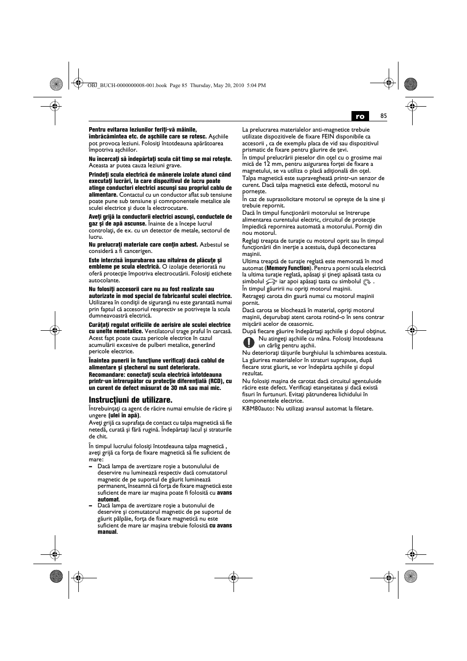 Instrucţiuni de utilizare | Fein KBM80auto User Manual | Page 85 / 148