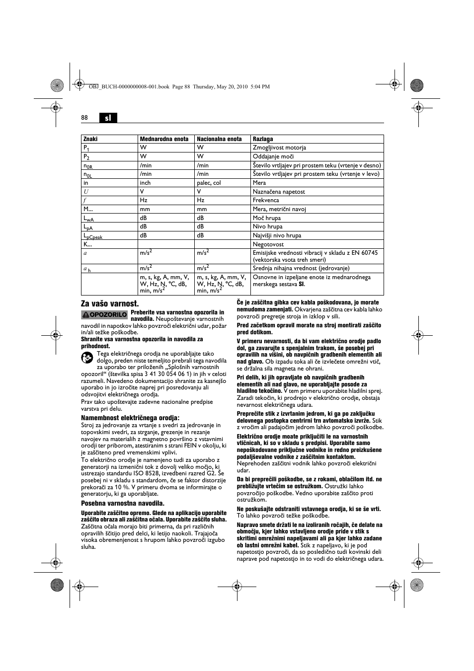 Sl za vašo varnost | Fein KBM80auto User Manual | Page 88 / 148