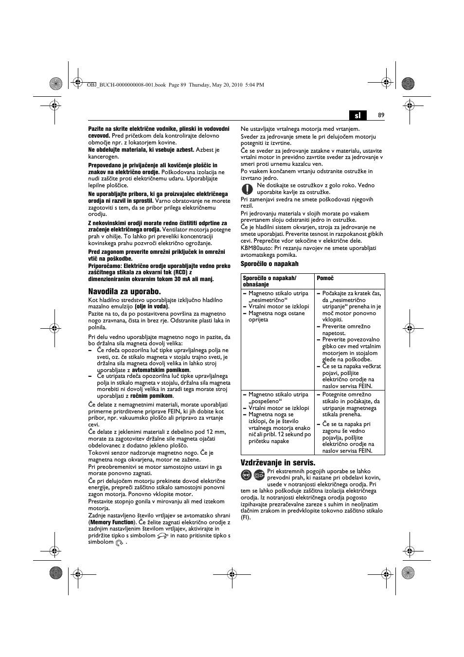 Navodila za uporabo, Vzdrževanje in servis | Fein KBM80auto User Manual | Page 89 / 148