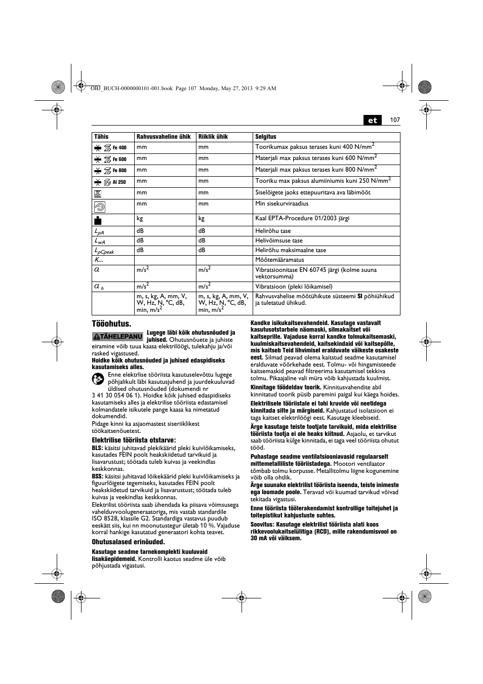 Et tööohutus | Fein BSS 2.0E User Manual | Page 107 / 138