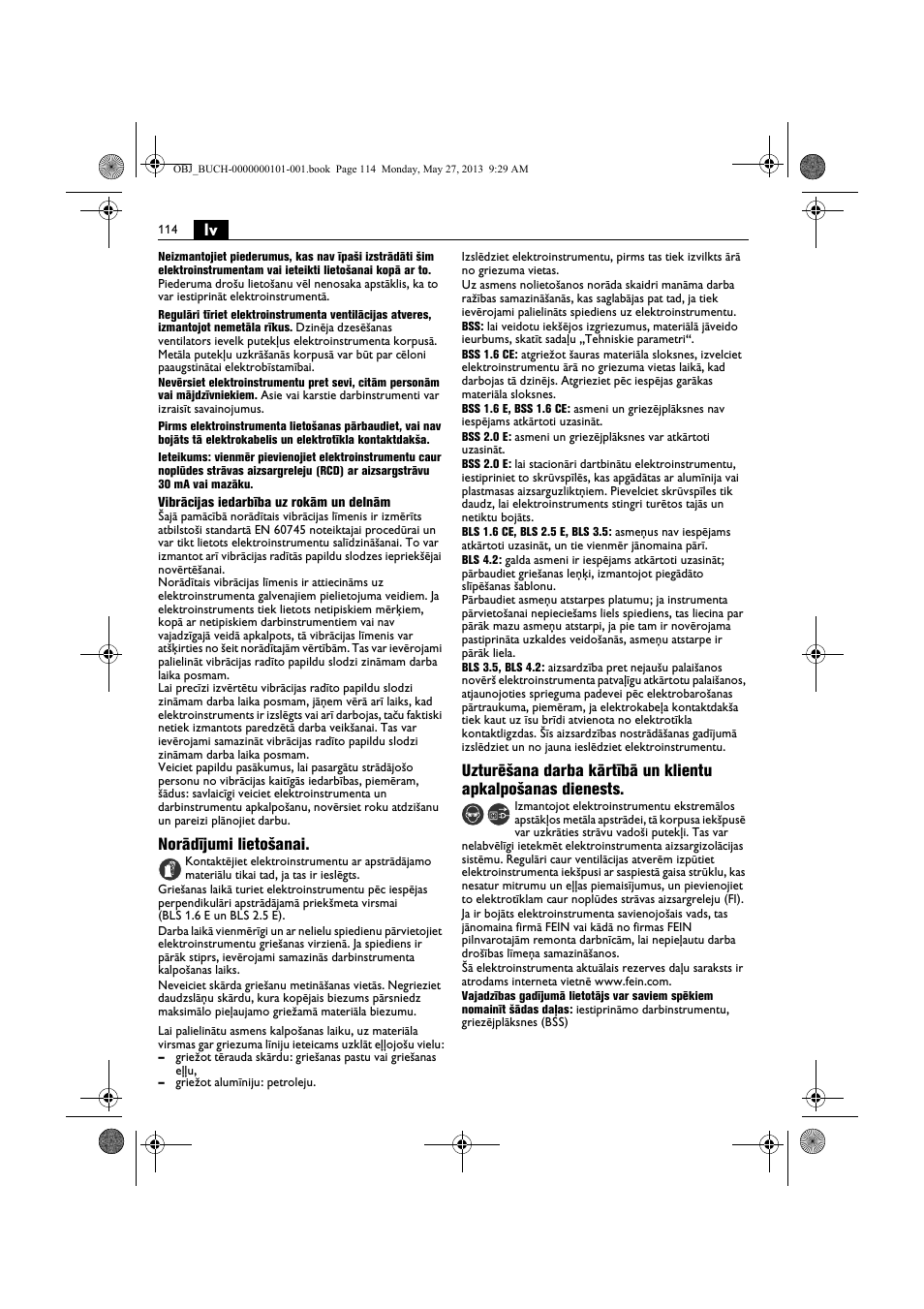 Norādījumi lietošanai | Fein BSS 2.0E User Manual | Page 114 / 138