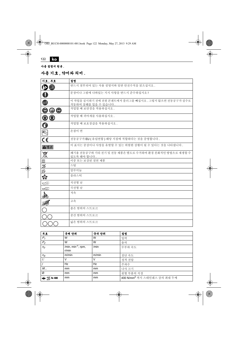 사용 기호 , 약어와 의미 | Fein BSS 2.0E User Manual | Page 122 / 138