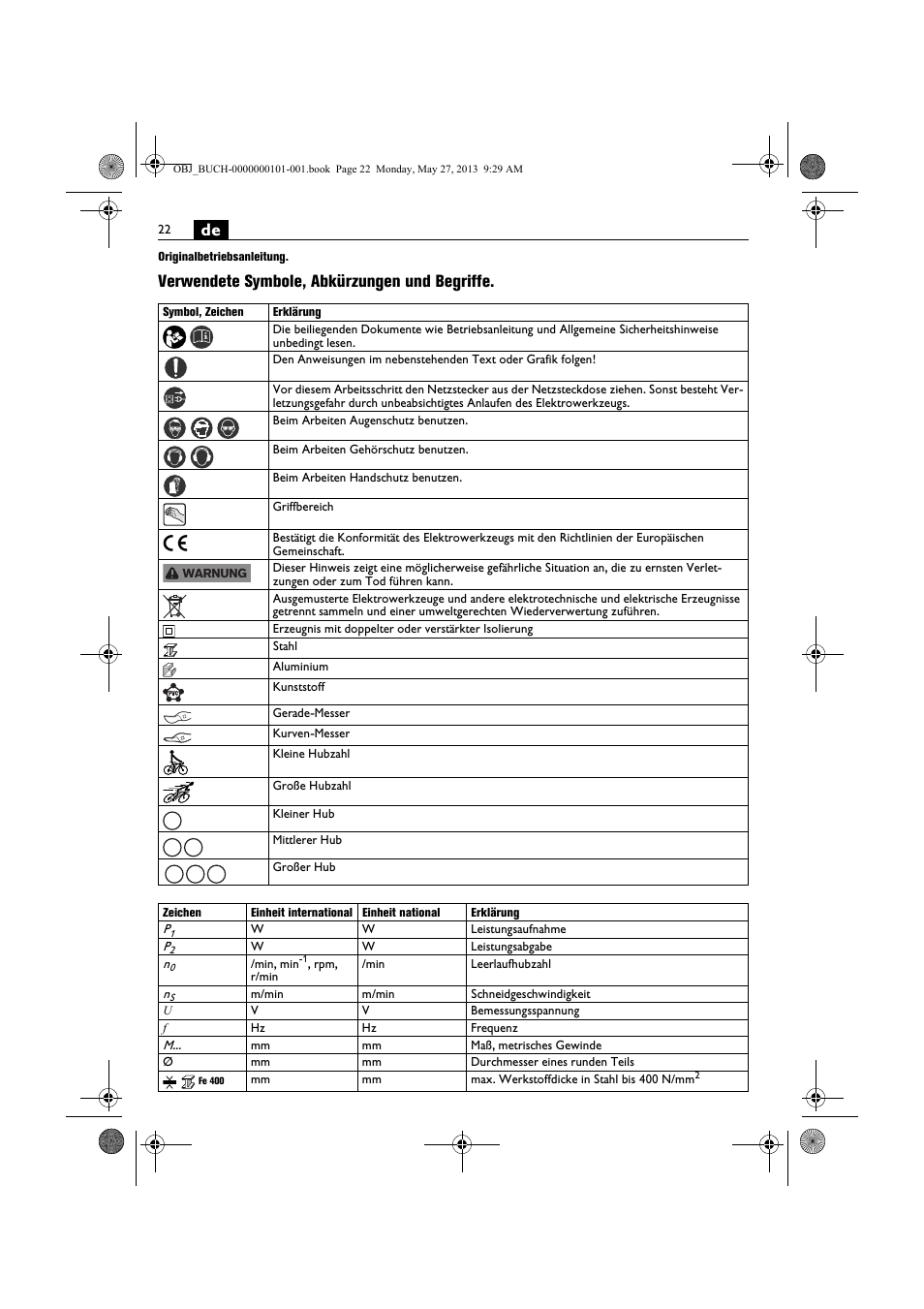 Verwendete symbole, abkürzungen und begriffe | Fein BSS 2.0E User Manual | Page 22 / 138