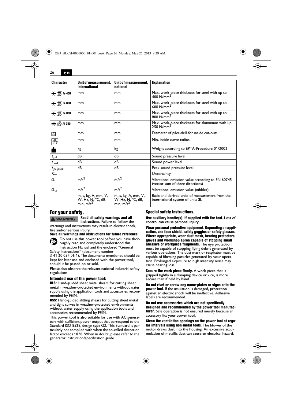 En for your safety | Fein BSS 2.0E User Manual | Page 26 / 138