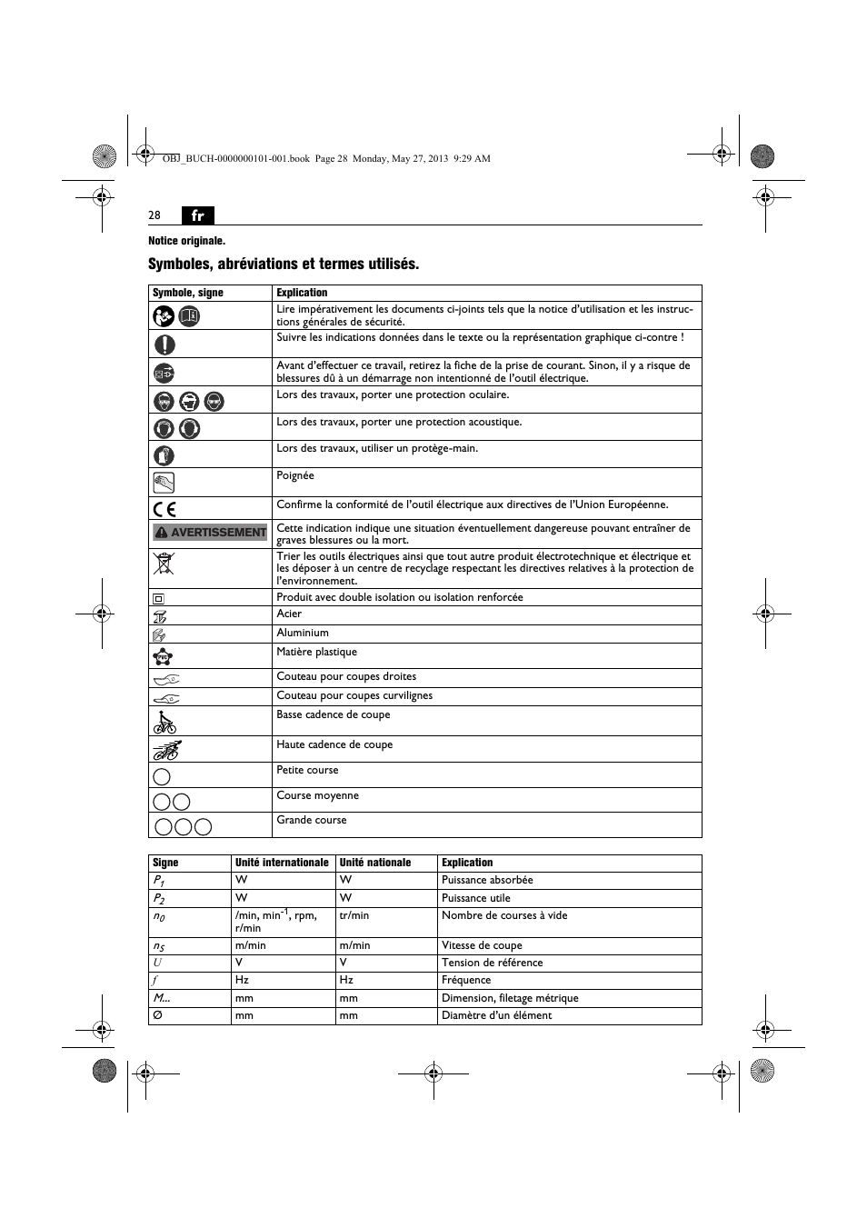 Symboles, abréviations et termes utilisés | Fein BSS 2.0E User Manual | Page 28 / 138