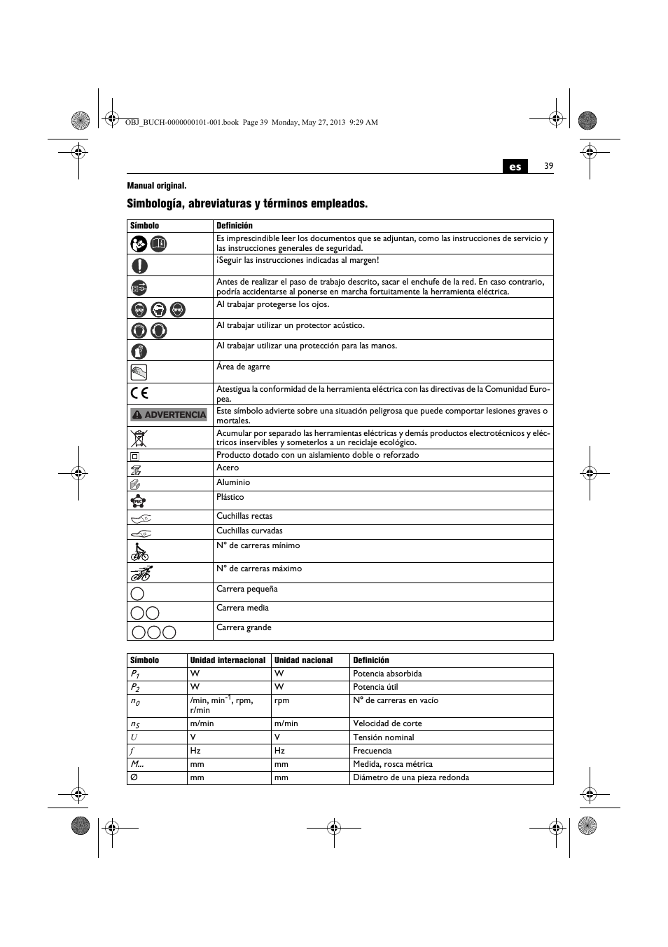 Simbología, abreviaturas y términos empleados | Fein BSS 2.0E User Manual | Page 39 / 138