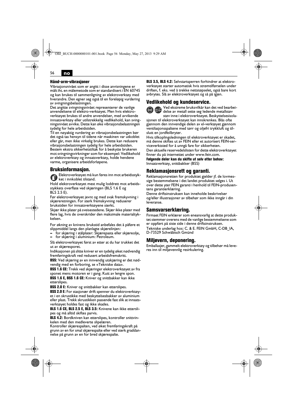 Fein BSS 2.0E User Manual | Page 56 / 138