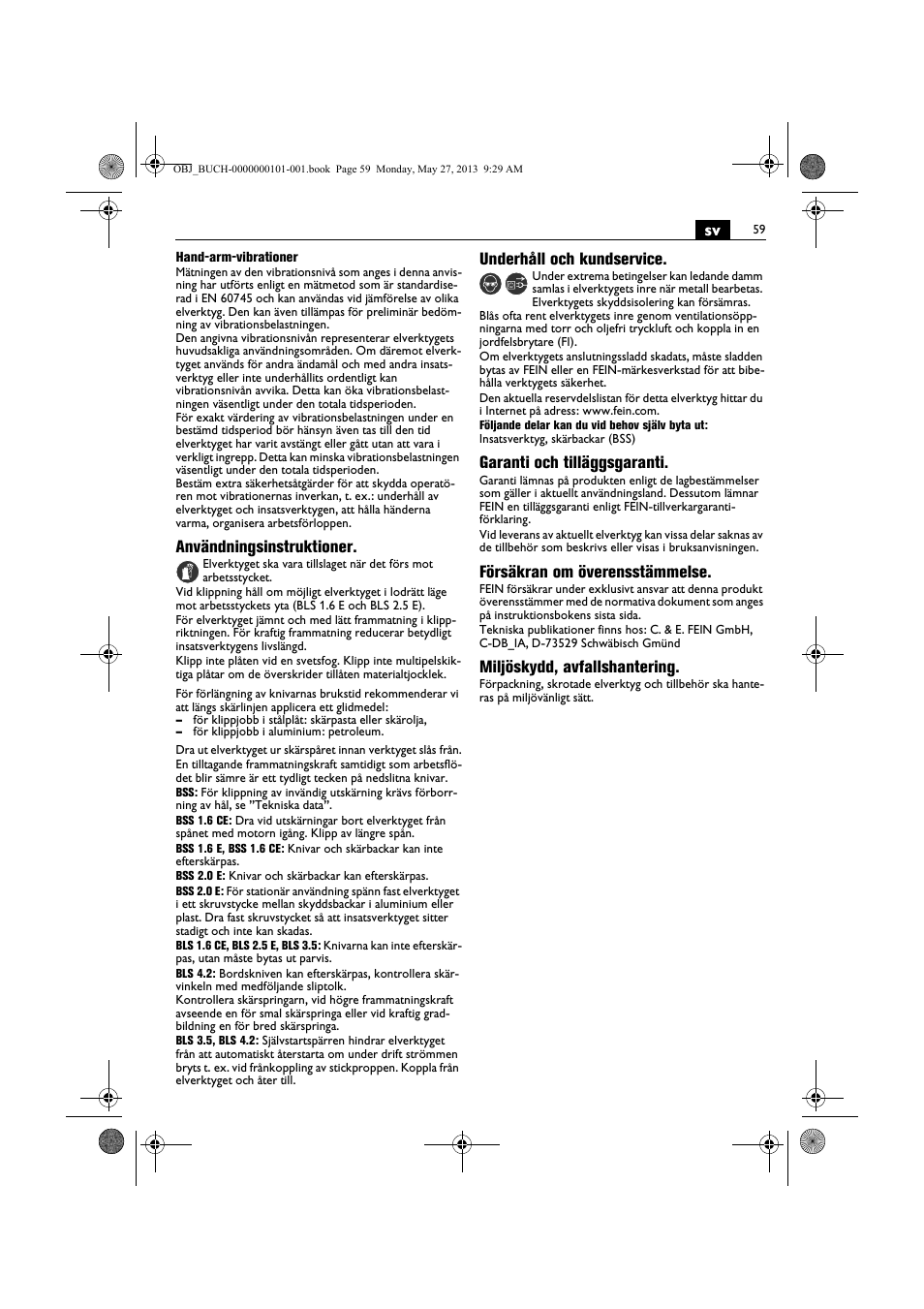 Fein BSS 2.0E User Manual | Page 59 / 138