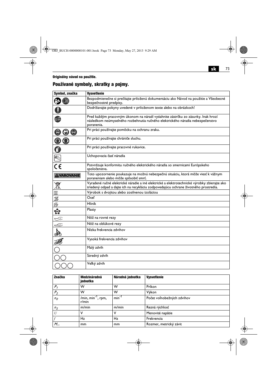 Používané symboly, skratky a pojmy | Fein BSS 2.0E User Manual | Page 73 / 138