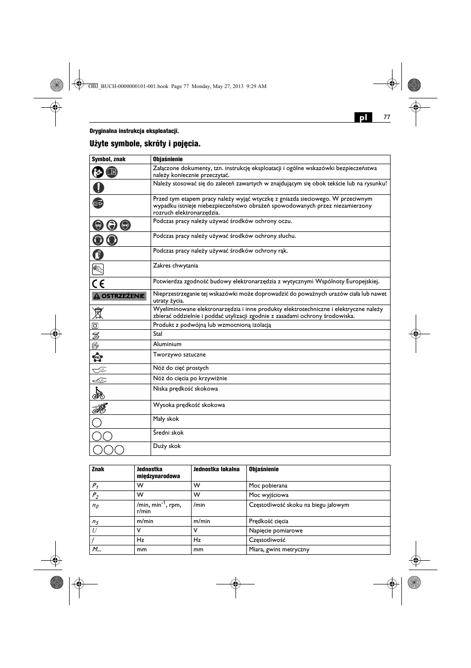 Użyte symbole, skróty i pojęcia | Fein BSS 2.0E User Manual | Page 77 / 138