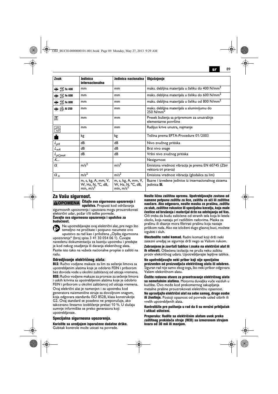 Sr za vašu sigurnost | Fein BSS 2.0E User Manual | Page 89 / 138