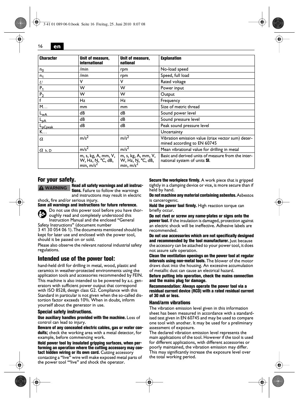 En for your safety, Intended use of the power tool | Fein ASzx-648-1 User Manual | Page 16 / 65