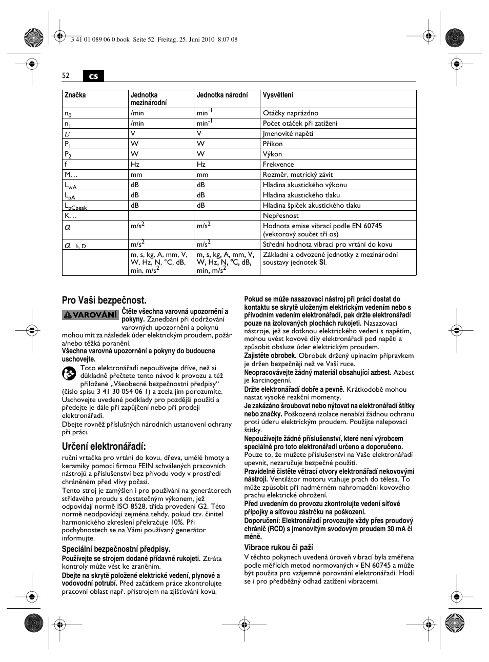 Cs pro va‰i bezpeãnost, Urãení elektronáﬁadí | Fein ASzx-648-1 User Manual | Page 52 / 65