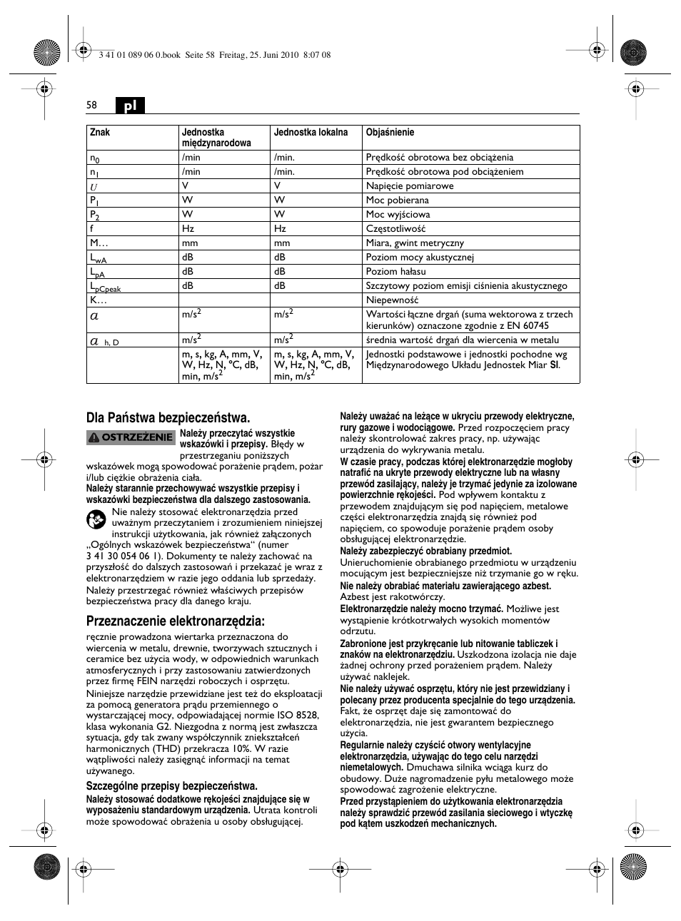 Pl dla paƒstwa bezpieczeƒstwa, Przeznaczenie elektronarz´dzia | Fein ASzx-648-1 User Manual | Page 58 / 65