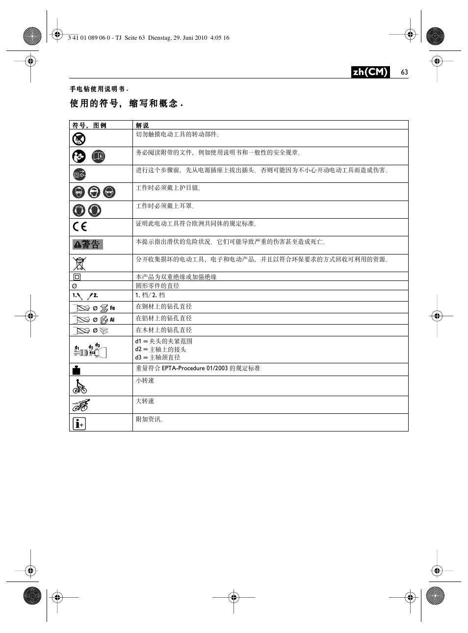 Zh(cm) | Fein ASzx-648-1 User Manual | Page 63 / 65