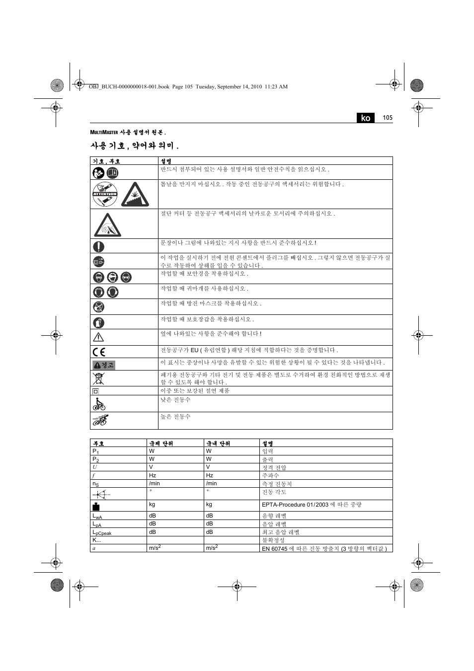 사용 기호 , 약어와 의미 | Fein MultiMaster Top Extra User Manual | Page 105 / 120