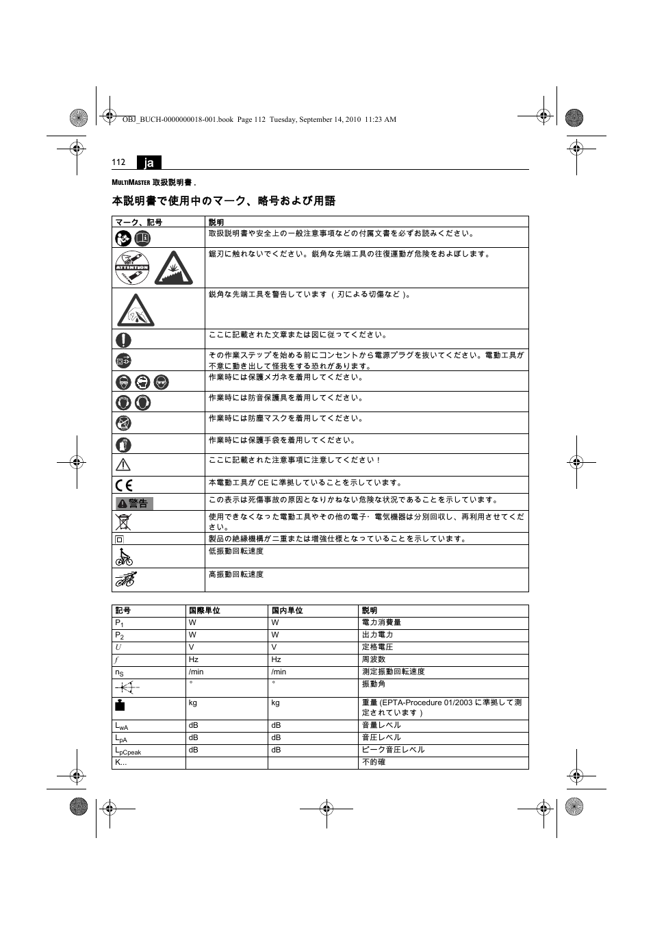 本説明書で使用中のマーク、略号および用語 | Fein MultiMaster Top Extra User Manual | Page 112 / 120