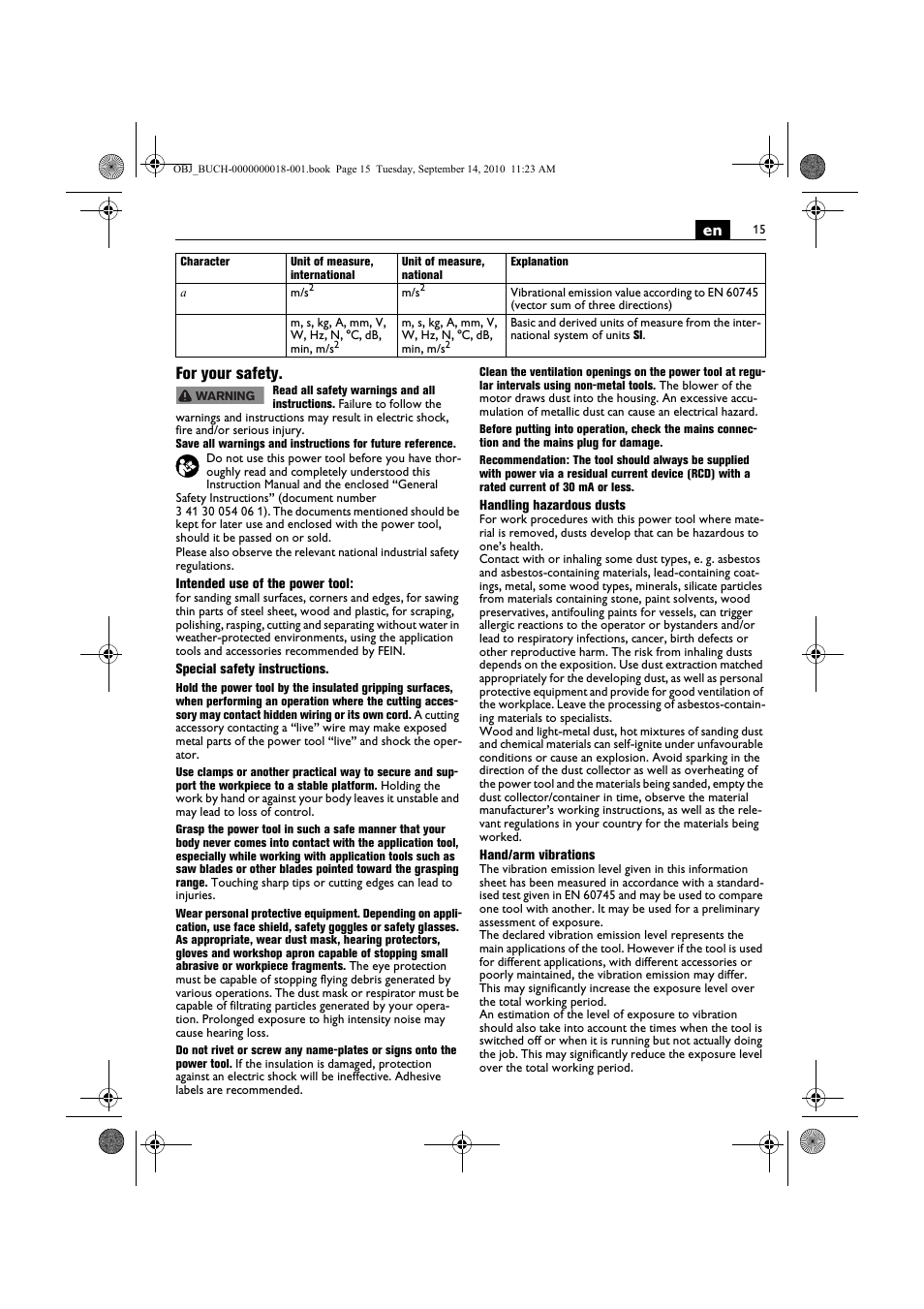 En for your safety | Fein MultiMaster Top Extra User Manual | Page 15 / 120