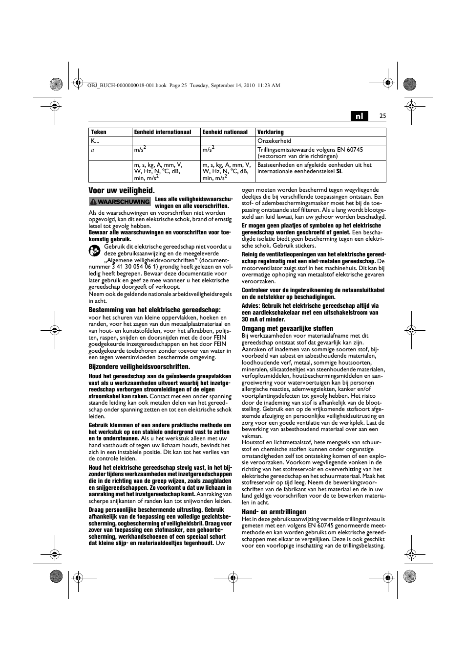 Nl voor uw veiligheid | Fein MultiMaster Top Extra User Manual | Page 25 / 120