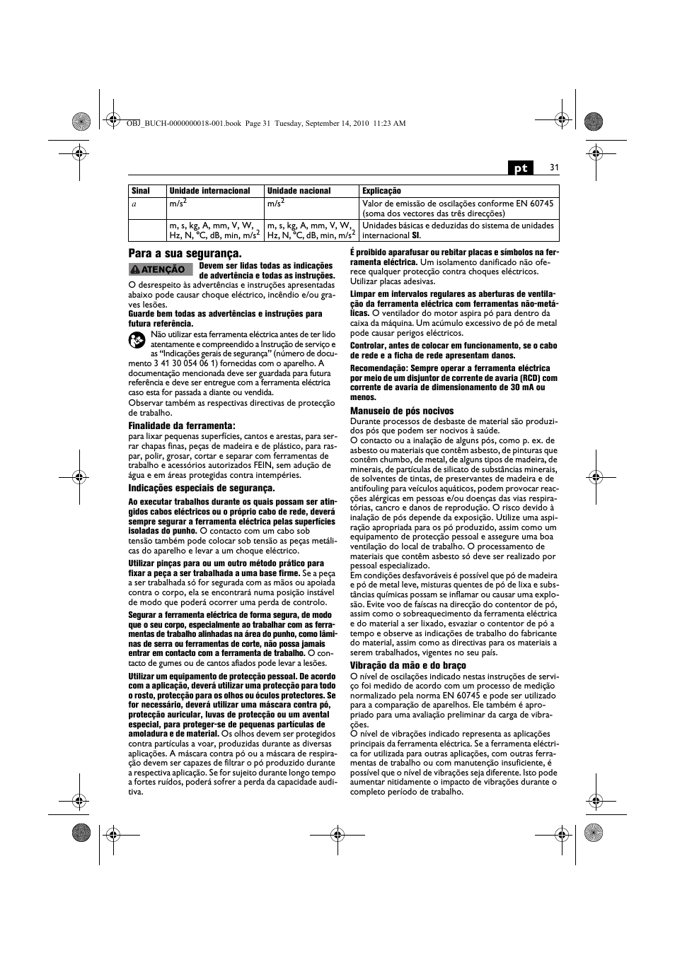 Pt para a sua segurança | Fein MultiMaster Top Extra User Manual | Page 31 / 120