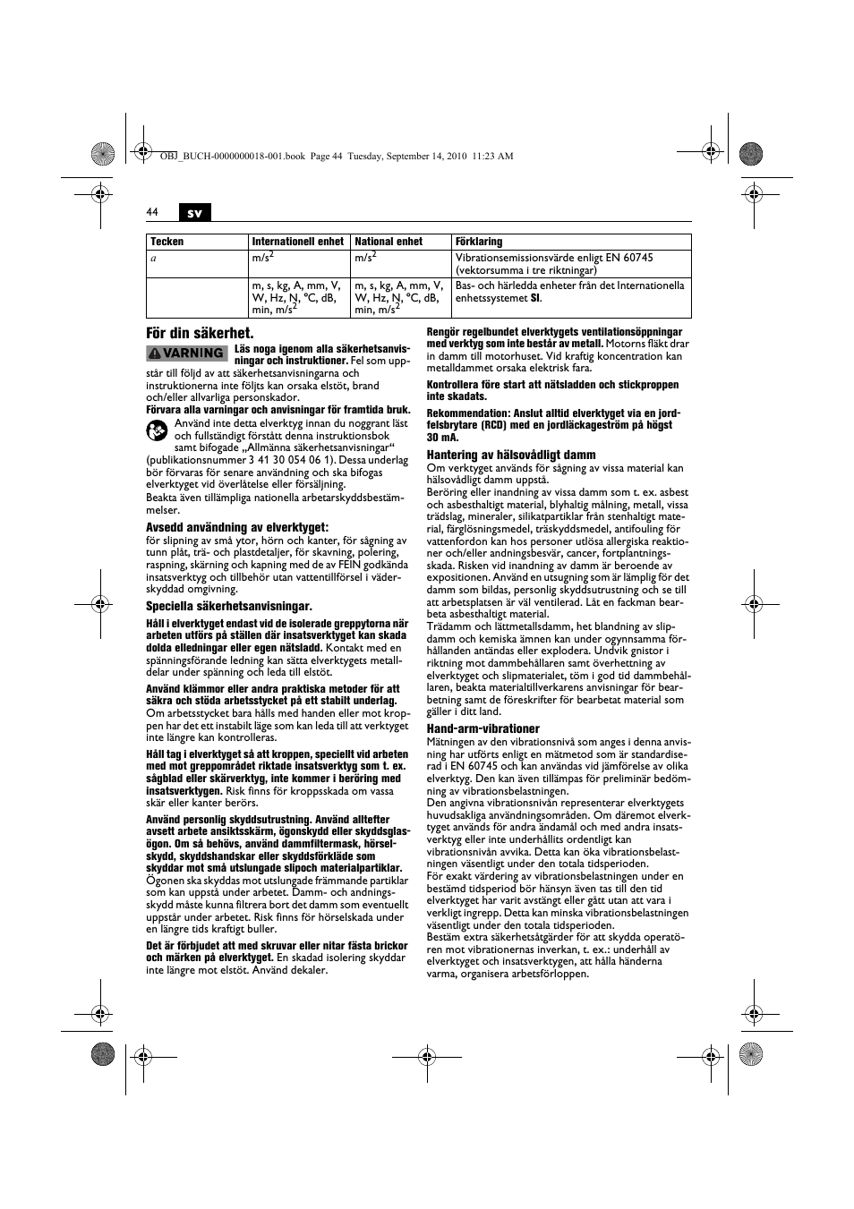 Sv för din säkerhet | Fein MultiMaster Top Extra User Manual | Page 44 / 120