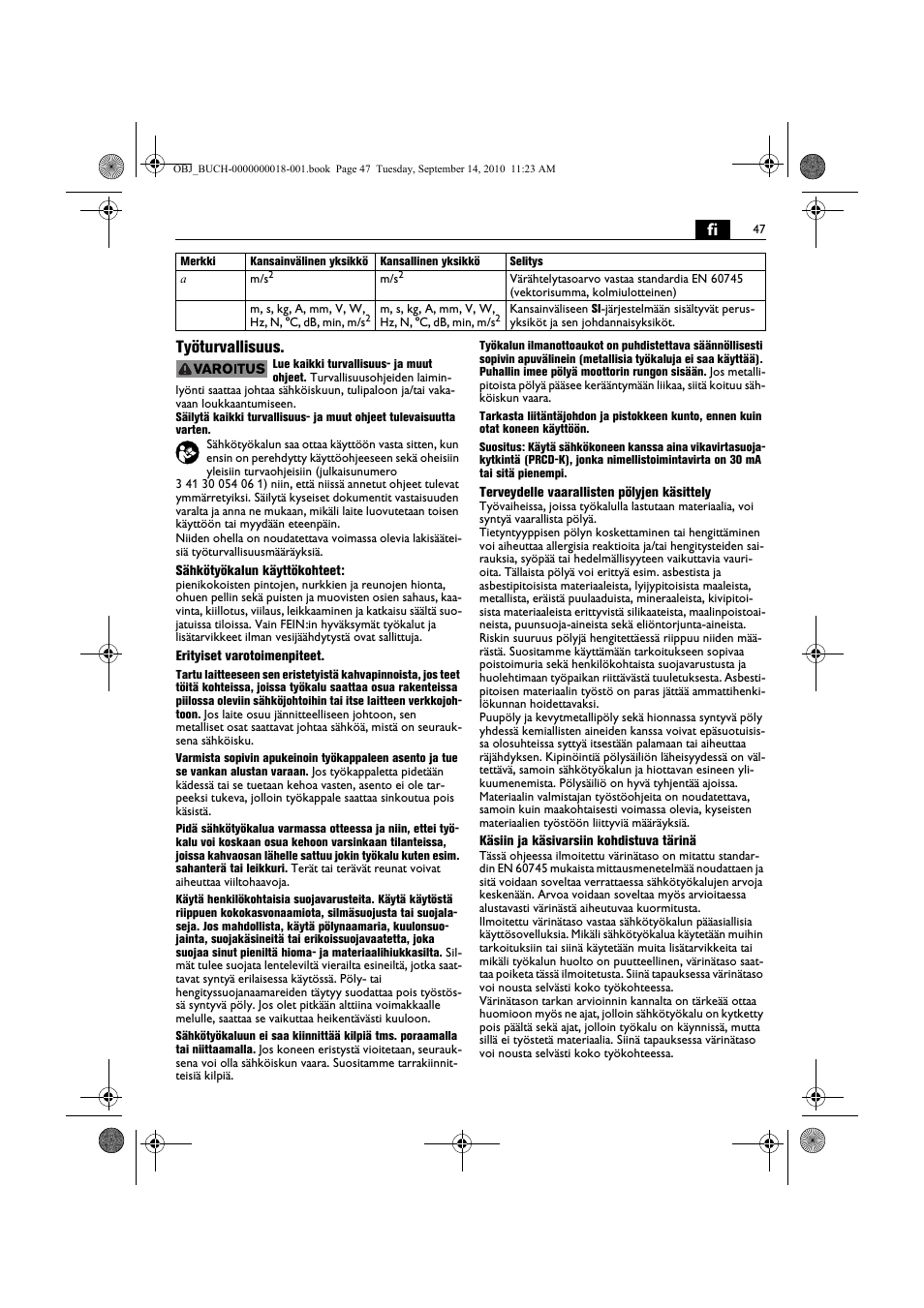 Fi työturvallisuus | Fein MultiMaster Top Extra User Manual | Page 47 / 120