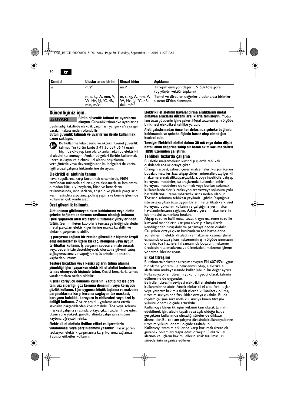 Tr güvenliğiniz için | Fein MultiMaster Top Extra User Manual | Page 50 / 120