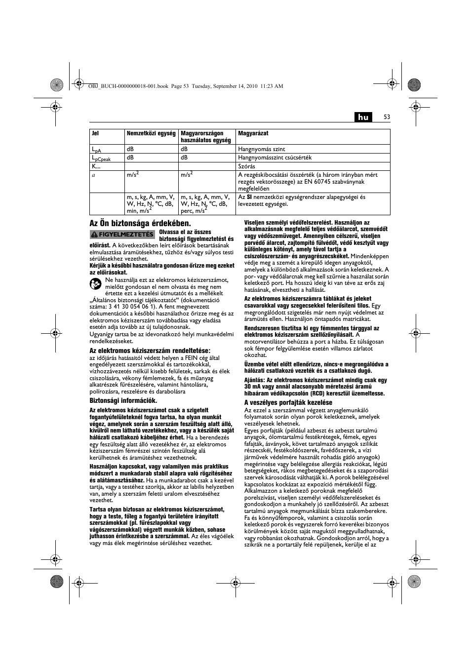 Hu az ön biztonsága érdekében | Fein MultiMaster Top Extra User Manual | Page 53 / 120