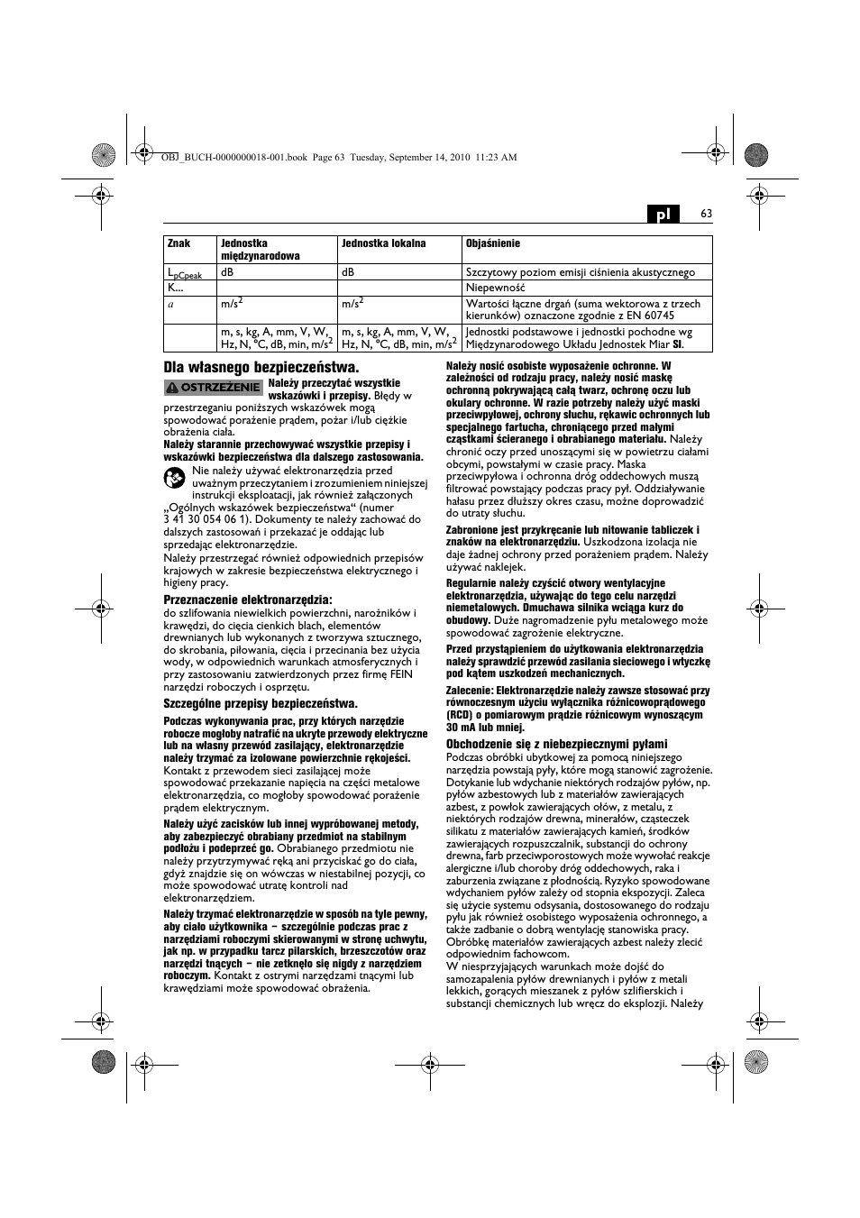 Pl dla własnego bezpieczeństwa | Fein MultiMaster Top Extra User Manual | Page 63 / 120