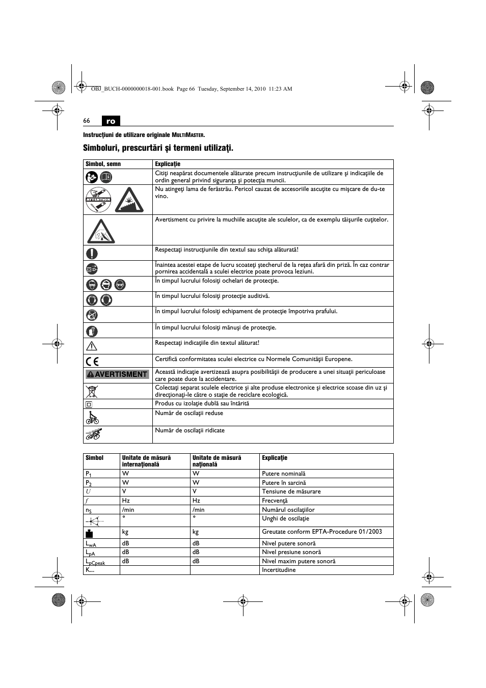 Simboluri, prescurtări şi termeni utilizaţi | Fein MultiMaster Top Extra User Manual | Page 66 / 120