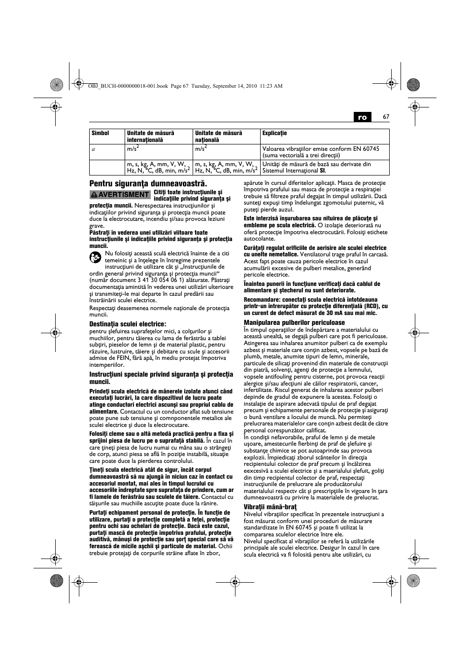 Ro pentru siguranţa dumneavoastră | Fein MultiMaster Top Extra User Manual | Page 67 / 120
