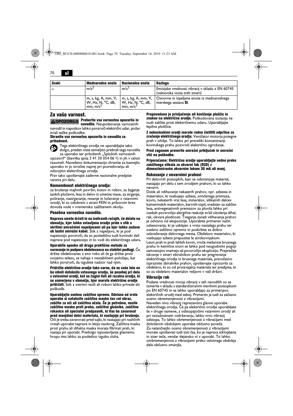 Sl za vašo varnost | Fein MultiMaster Top Extra User Manual | Page 70 / 120