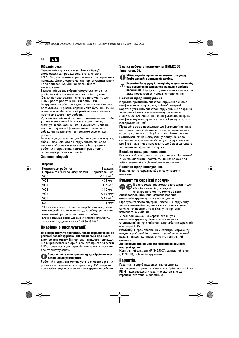 Вказівки з експлуатації, Ремонт та сервісні послуги, Гарантія | Fein MultiMaster Top Extra User Manual | Page 84 / 120