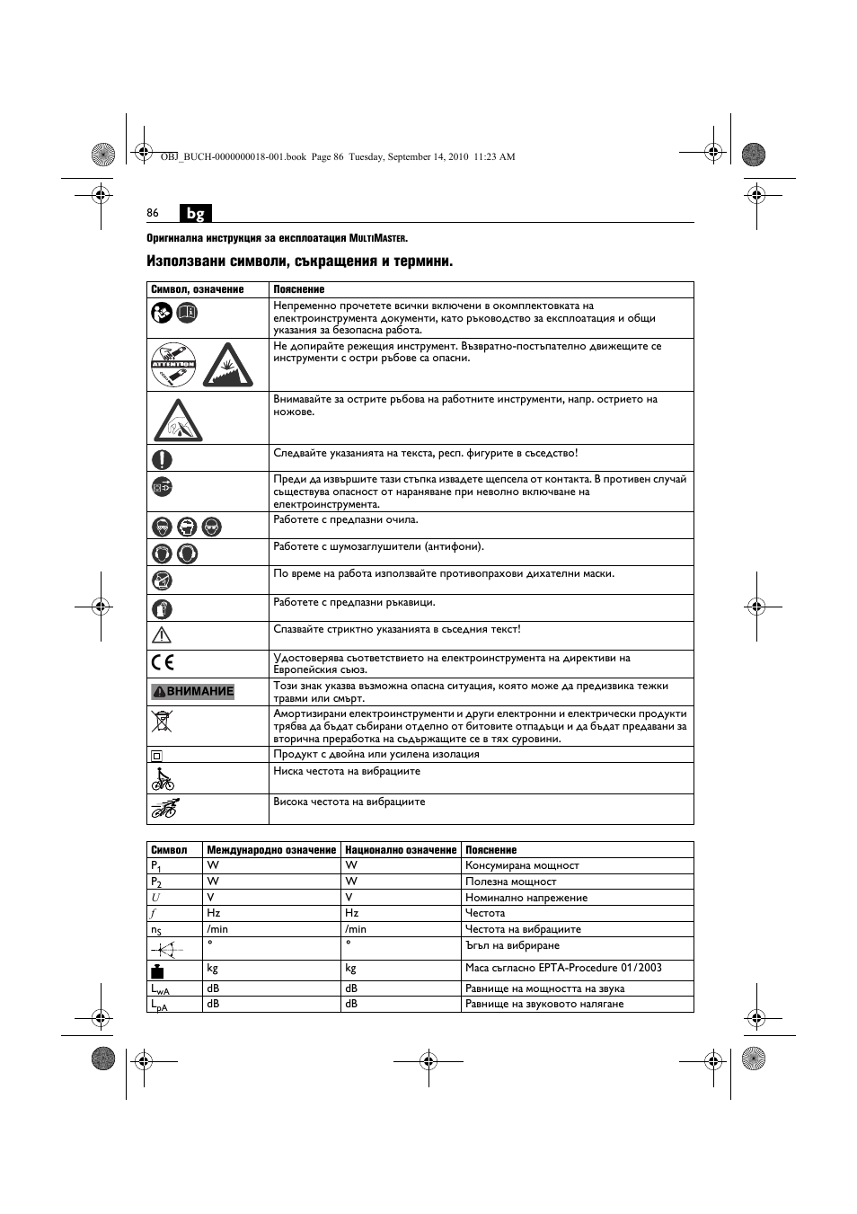 Използвани символи, съкращения и термини | Fein MultiMaster Top Extra User Manual | Page 86 / 120